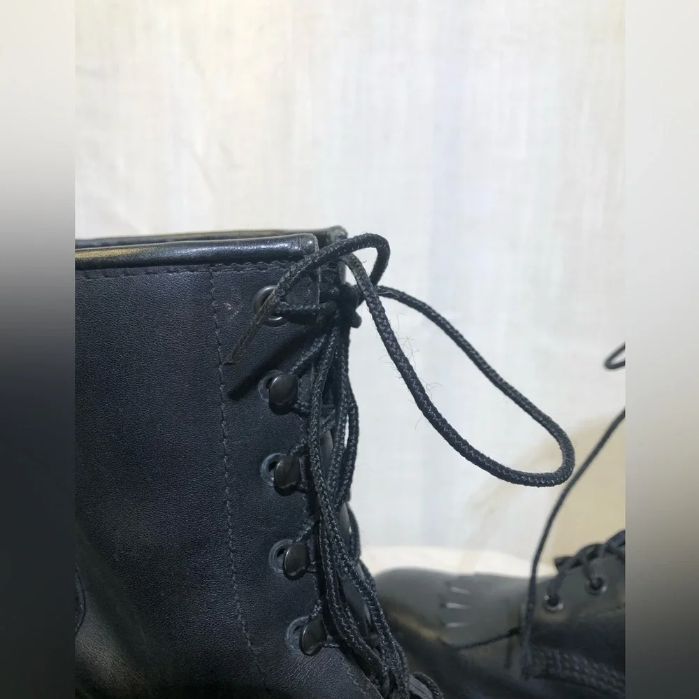 Vtg Durango Black Leather Lace-Up Fringe Kiltie Packer Boots